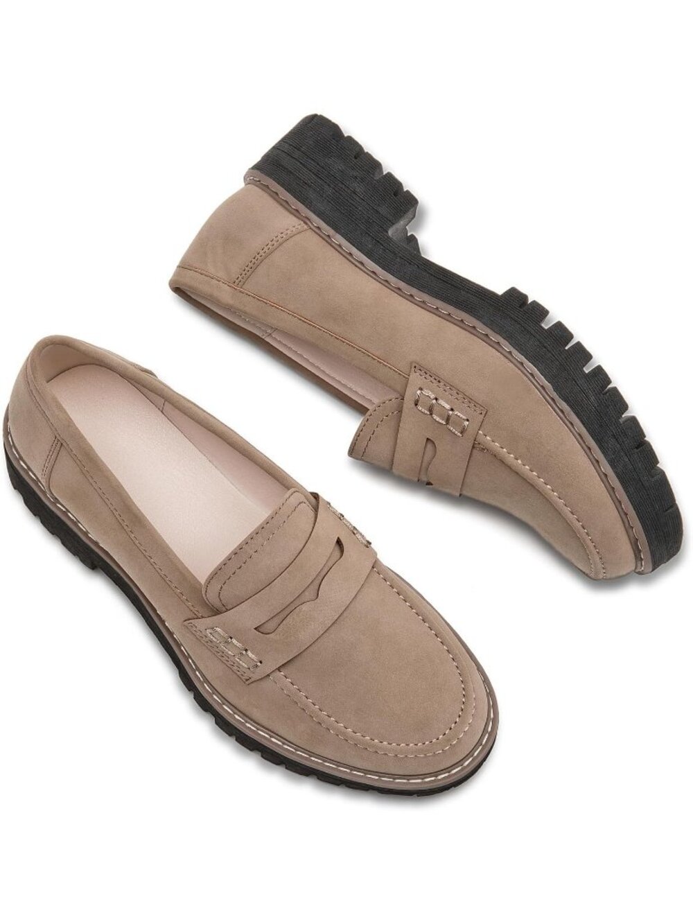 Women's Khaki Loafers Shoes Platform Chunky Penny Loafer Lug Sole Comfortable - Picture 6 of 6